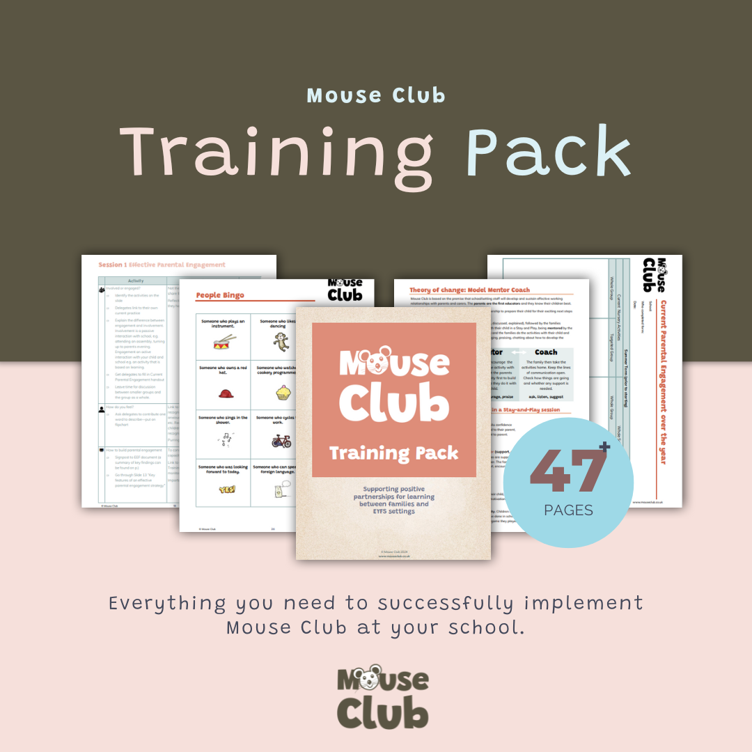 Image shows pages from this pack along with the text "Mouse Club Training Pack, 47 pages, Everything you need to successfully implement Mouse Club at your school."